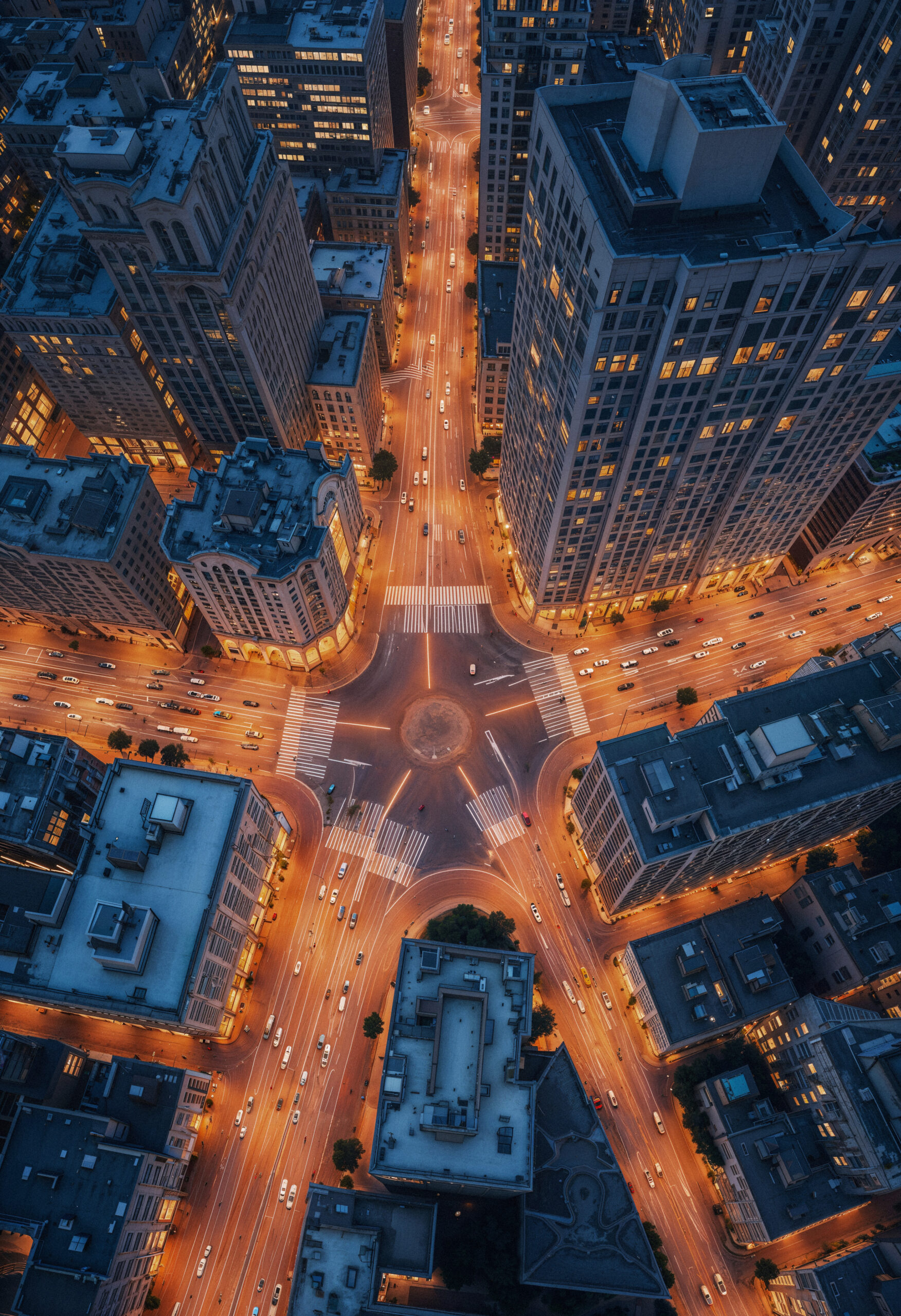aerial view city night with illuminated roads